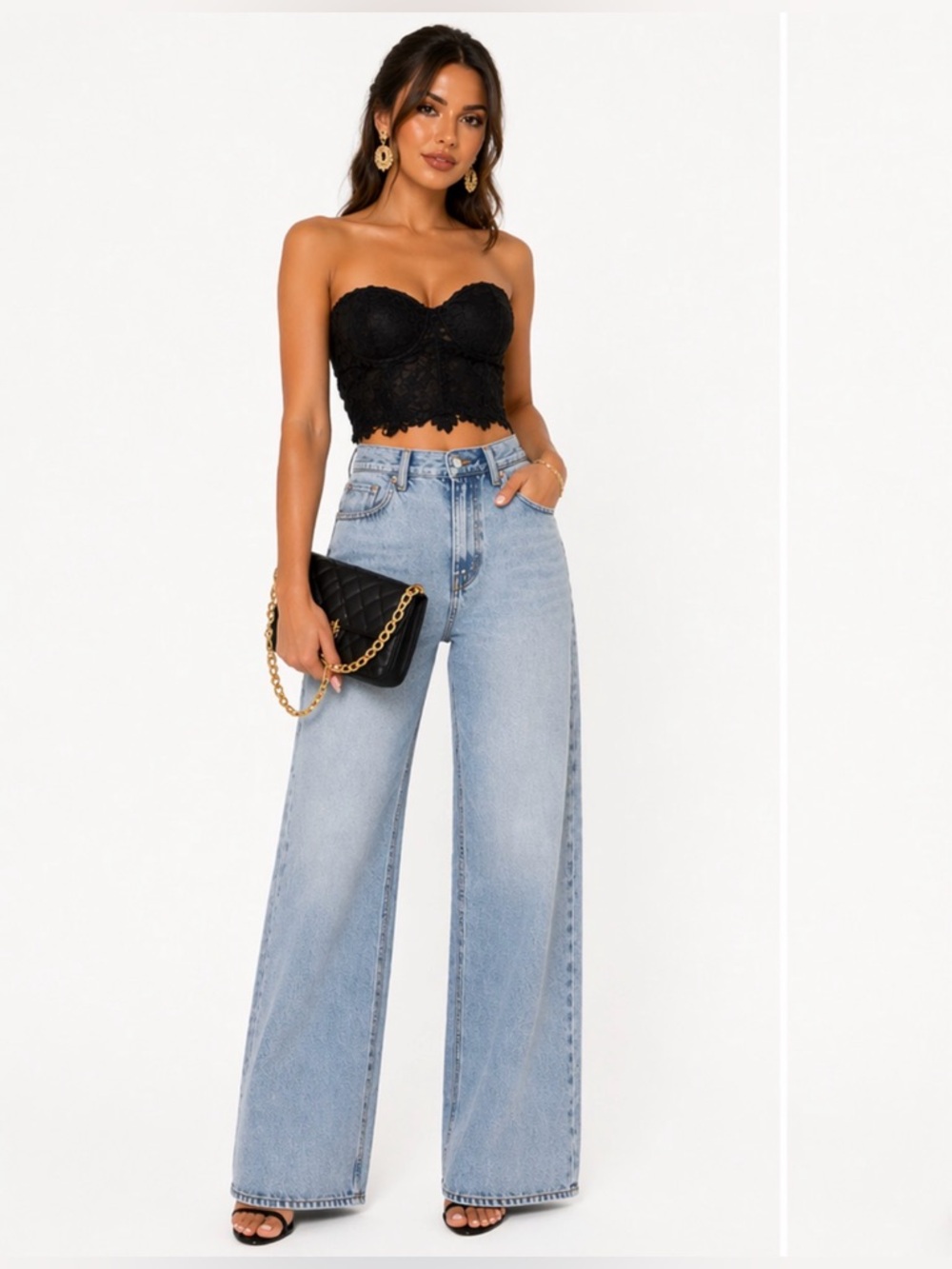 BLACK FLORAL LACE BUSTIER CROP TOP